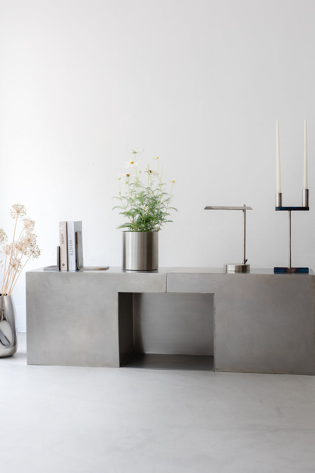 Stainless steel designer sideboard in industrial design form & eisen